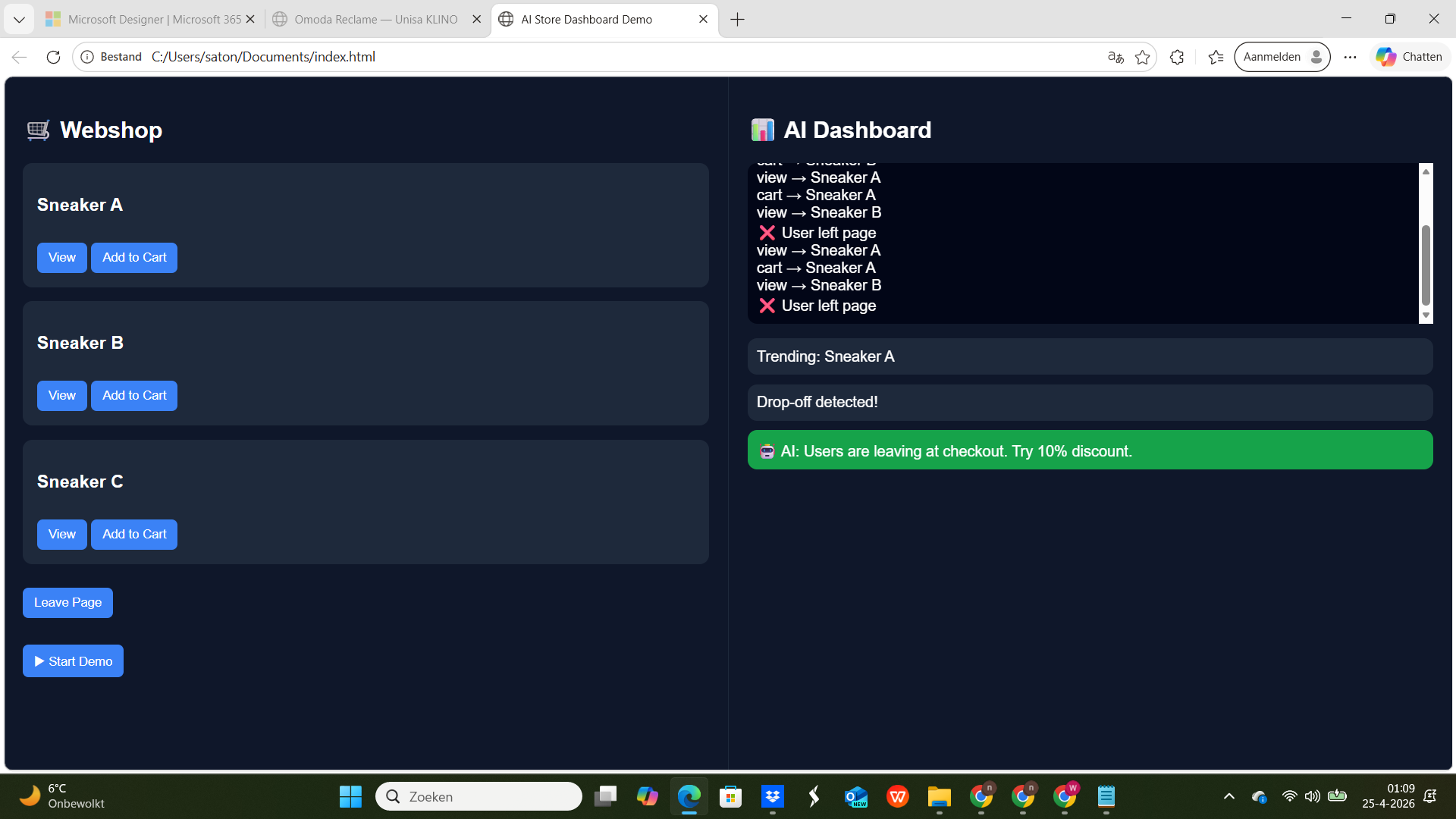 Website en dashboard concept voorbeeld